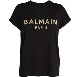 NWT BALMAIN black shirt with gold sequinned logo